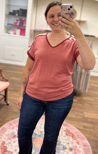 Vneck color block top