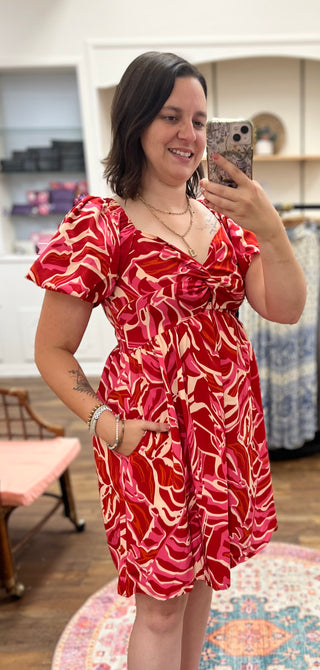Twisted Sweetheart Bubble Sleeve Dress