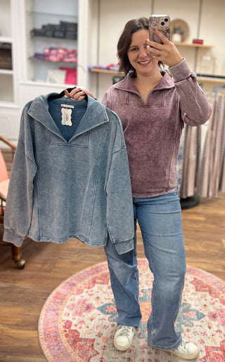 Washed Split Neck Pullover