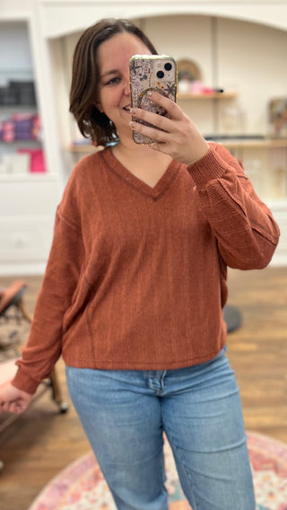 V Neck Long Sleeve Knit Top